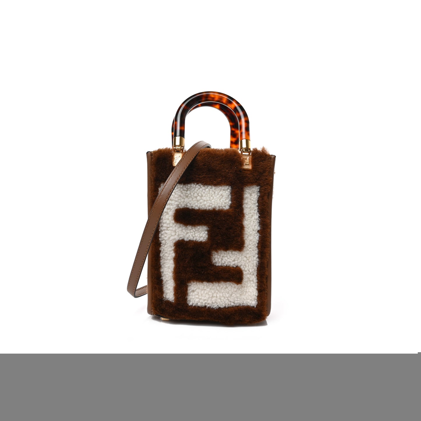 F**di shearling plexiglass ff mini F**di sunshine shopper tote forresta white (18*13*6cm)