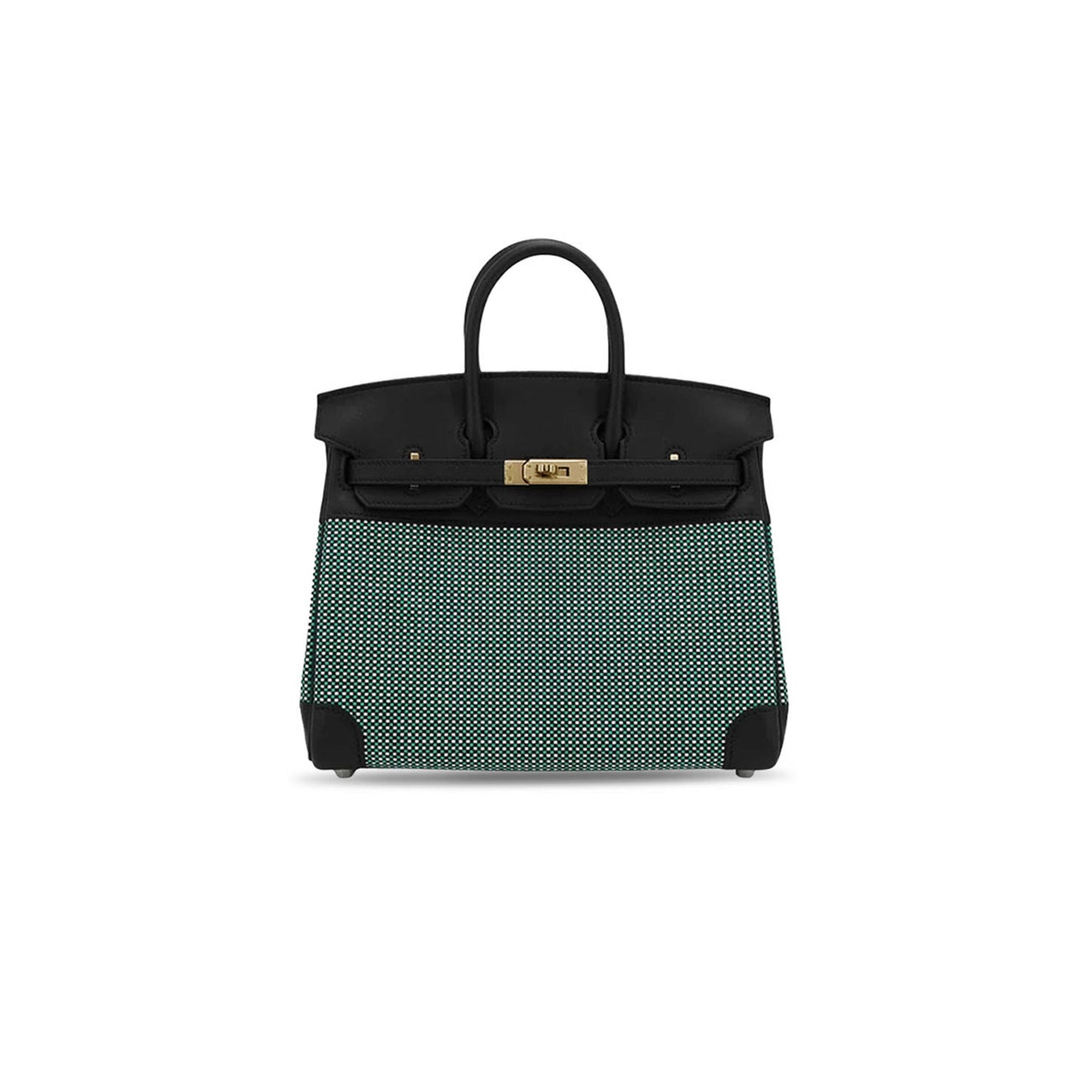 H**mes MASTER BIRKIN 30 QUADRILLE 89 NOIR BLACK BLANC 6W MENTHE CANVAS SWIFT LEATHER PHW SILVER BUCKLE (30*23*15cm)