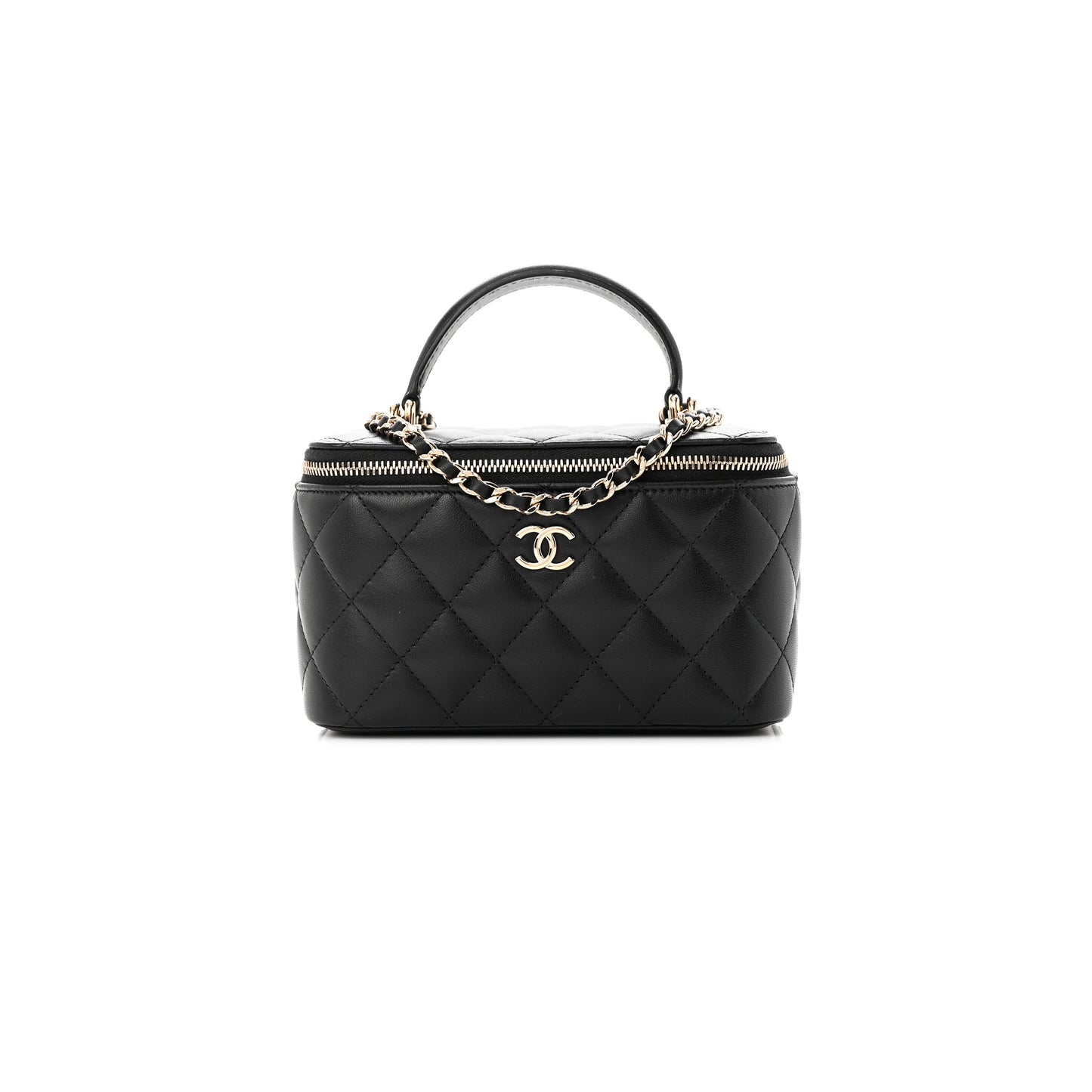 Ch*el lambskin quilted small vanity case with chain black (17*9*8cm)