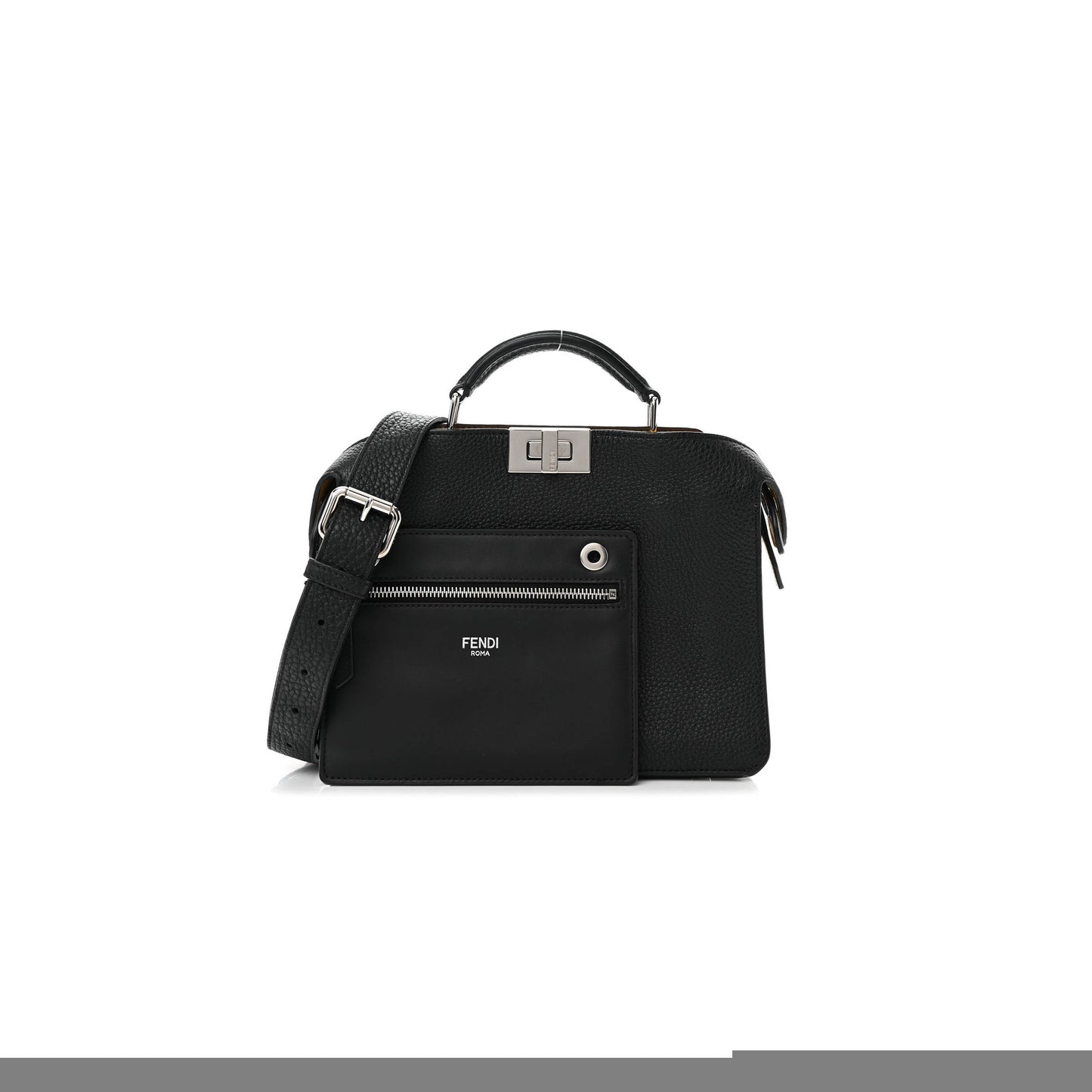 F**di cuoio romano vitello grace light glazed fabric bi-color ff 1974 mini peekaboo i see u satchel black (25*20*9cm)