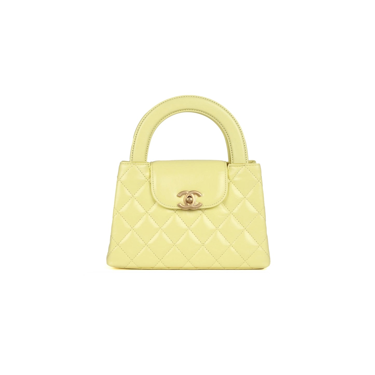 Ch*el master kelly yellow shiny calfskin brushed gold hardware as4416 (19*13*7cm)