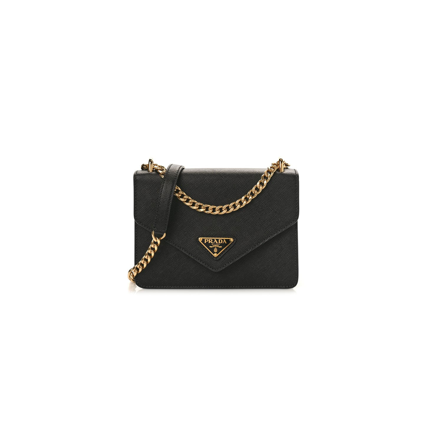 Pra*a saffiano soft calfskin chain shoulder bag black (20*13*6cm)