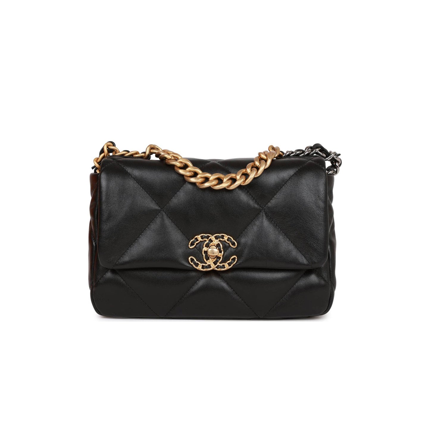 Ch*el medium 19 flap bag black lambskin mixed hardware (25*16*9cm)