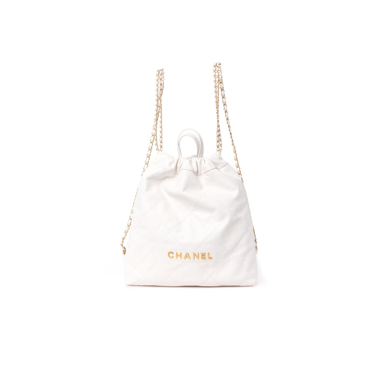 Ch*el master shiny calfskin quilted Ch*el 22 backpack white (34*29*10.5cm)