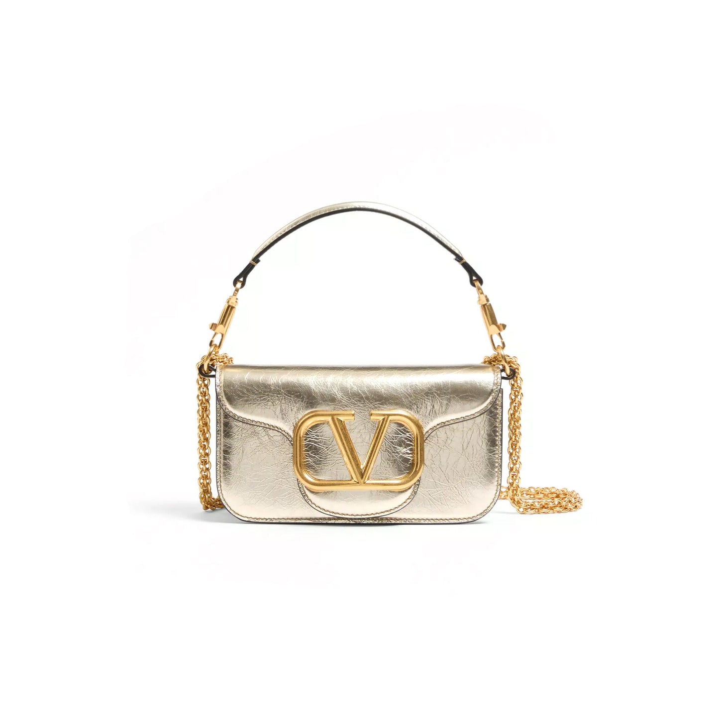 Va1e*ntin0 small Va1e*ntin0 garavani locÒ metallic calfskin shoulder bag 6w2b0k53uke_r16 (20*11*5cm)