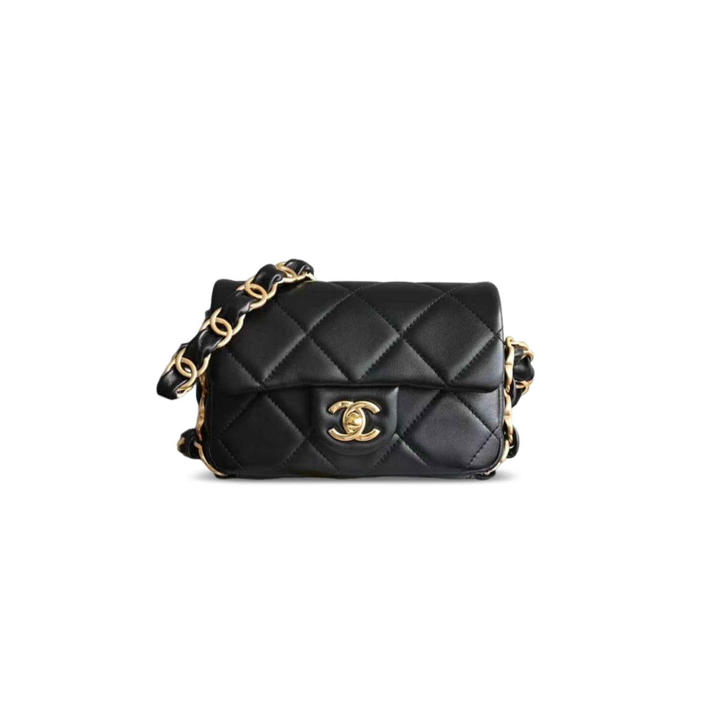 Ch**el 24k flap shoulder bag with chunky chain strap lambskin as5175 (17*11*4cm)