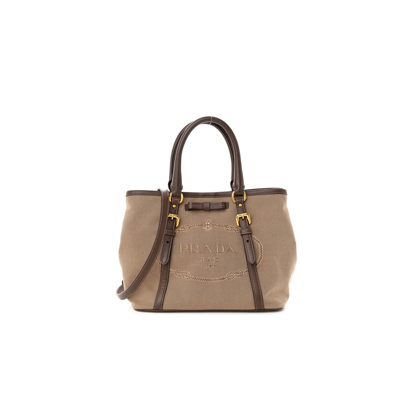 Pra*a jacquard logo tote corda bruciato (33*23*16cm)