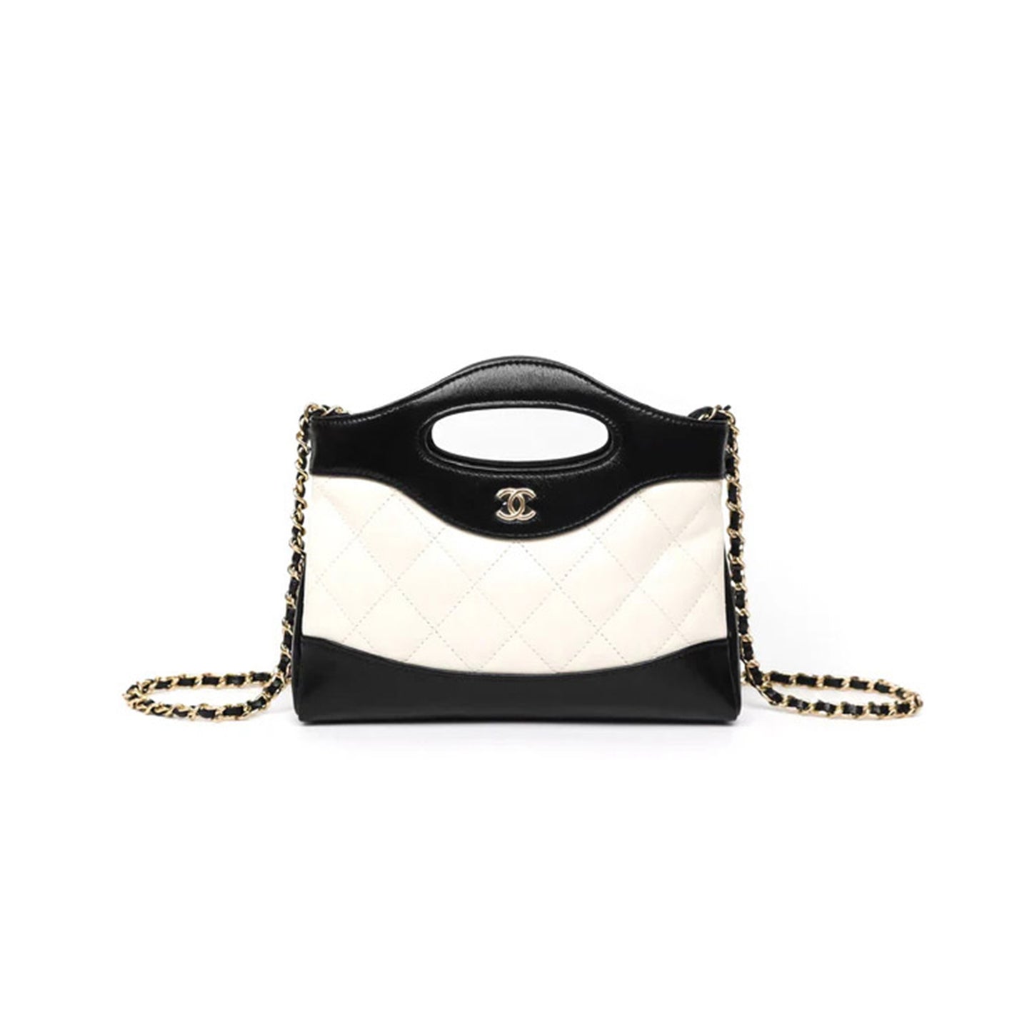 Ch*el nano 31 white black shiny lambskin gold hardware (20*17*4cm)