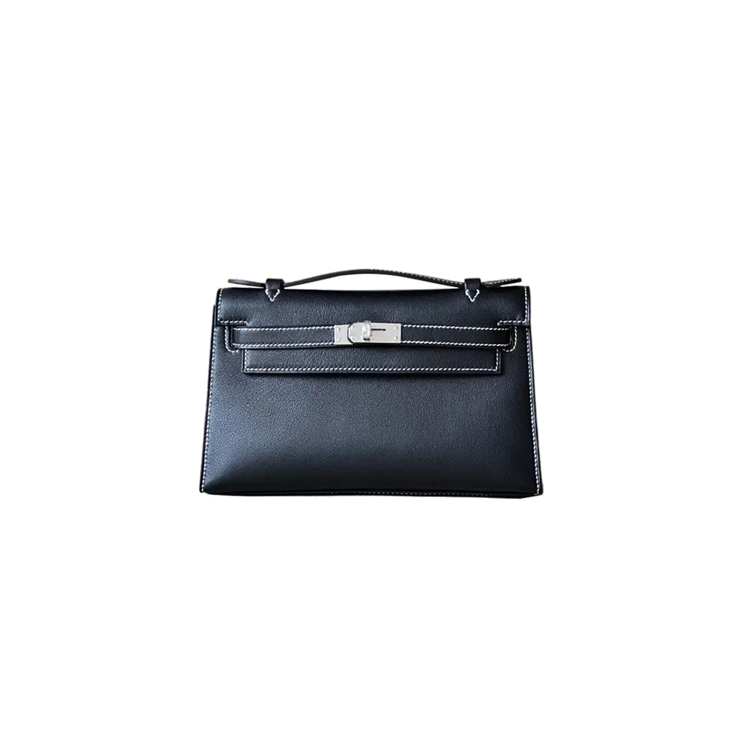 H**mes master kelly pochette black box silver buckle (22*14*7cm)