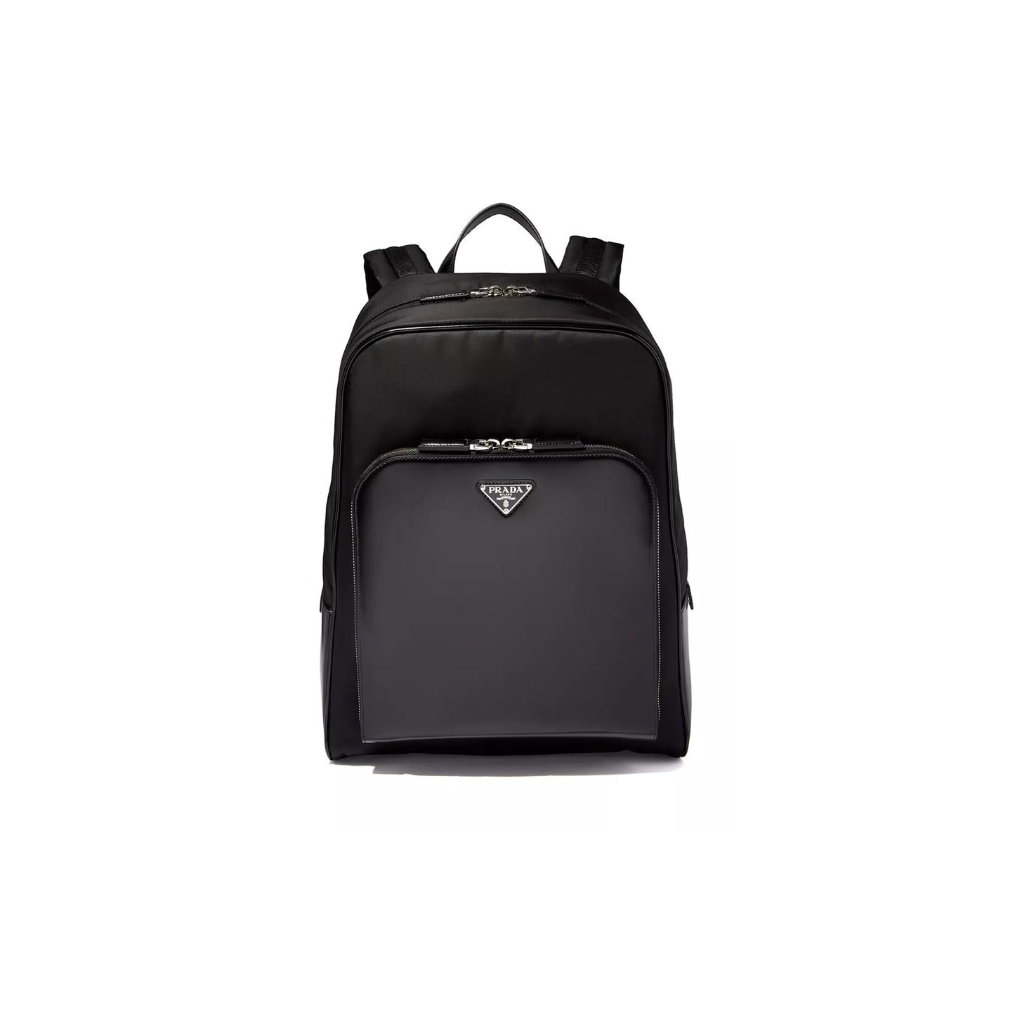 Pra*a triangle logo backpack in re-nylon & leather 1bz005 (43*30*13cm)