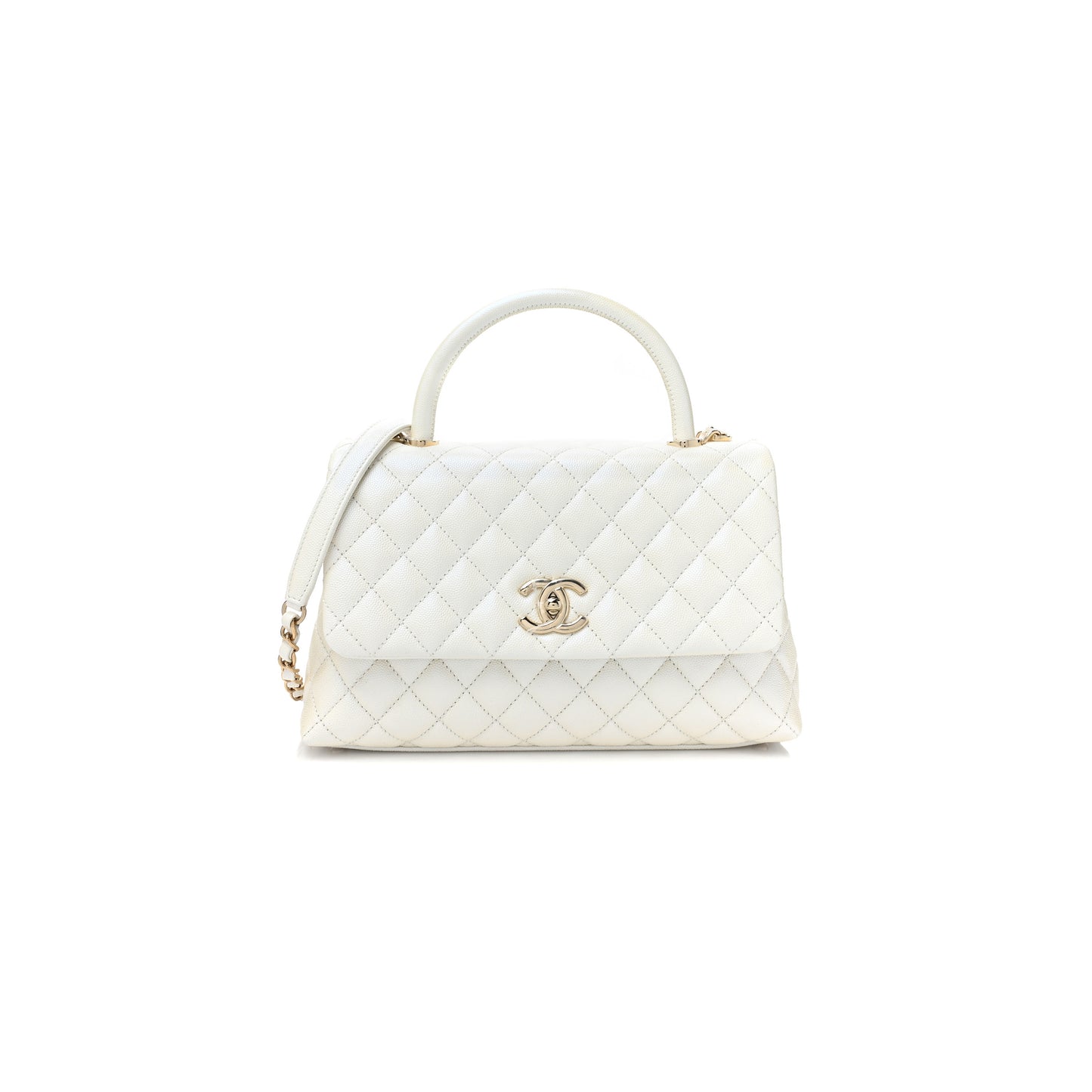 Ch*el iridescent caviar quilted medium coco handle flap white (29*18*12cm)