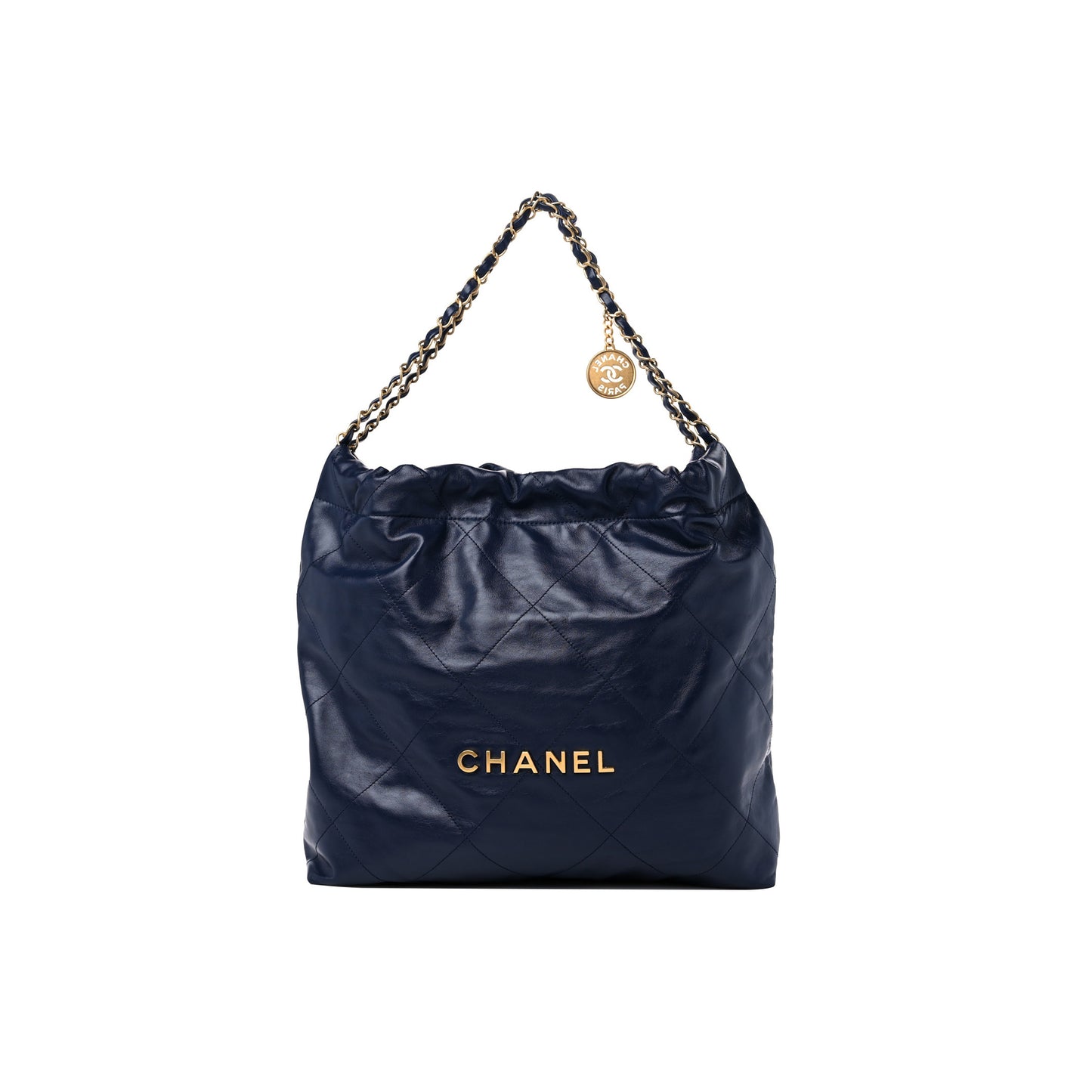 Ch*el master shiny calfskin quilted Ch*el 22 navy blue (42*39*8cm)