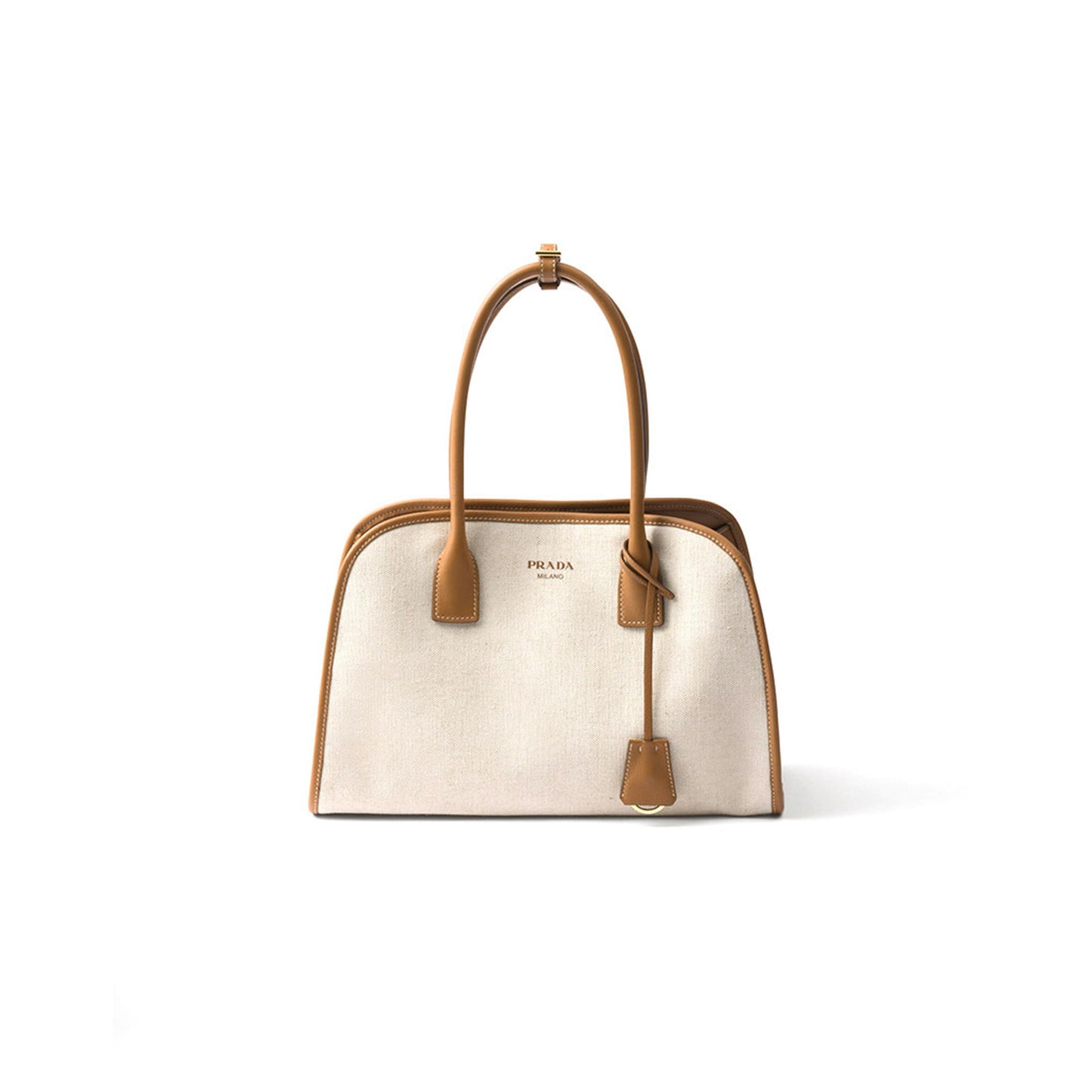 Pra*a medium linen blend and leather tote bag 1bg572 (35*22*18cm)