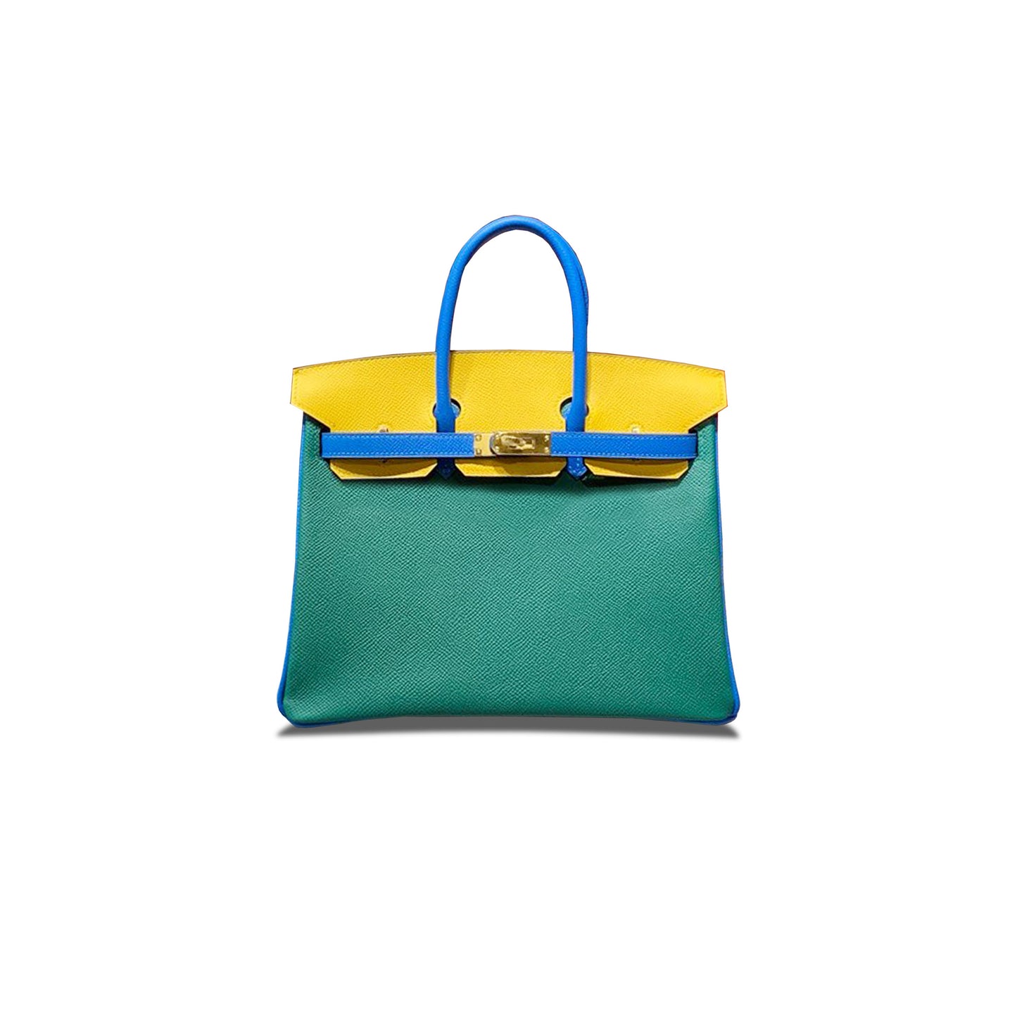 H**mes master birkin 25 epsom malachite green aqua blue and amber yellow with gold buckle h028362cc05 (25*18*13cm)