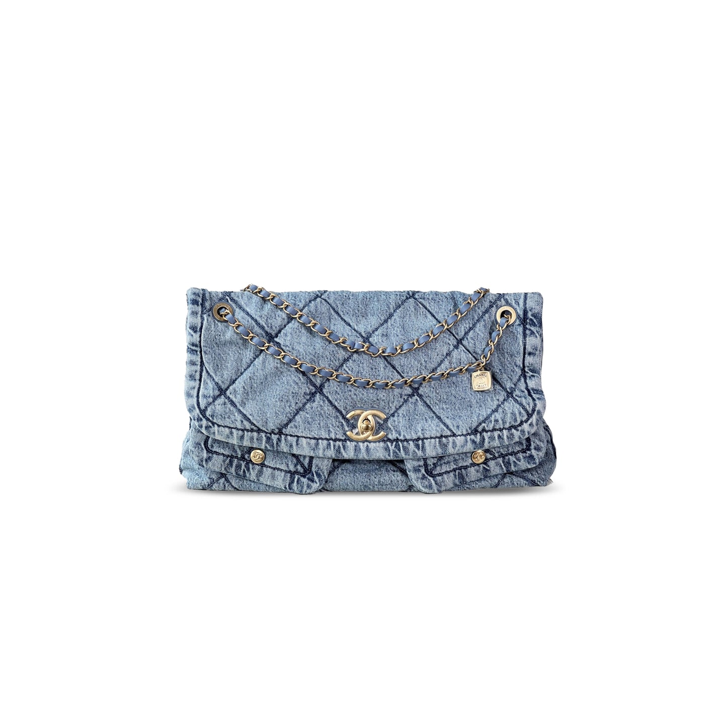 Ch**el blue washed denim maxi flap bag as5727 (45*26.5*9.5cm)