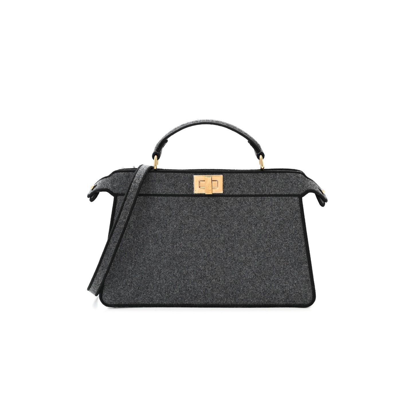 F**di melange flannel satin threaded edge medium peekaboo i see u east west satchel grigio bois de rose (29*19*11cm)