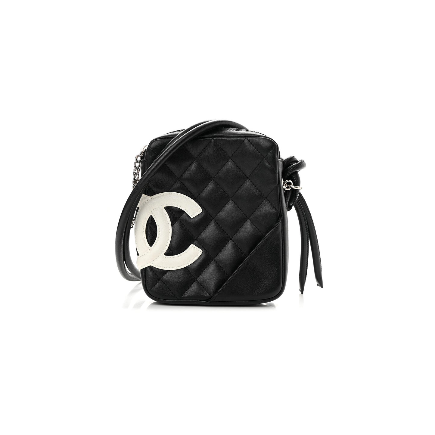 Ch**el calfskin quilted small cambon messenger black white 1258604 (15*13*3.5cm)