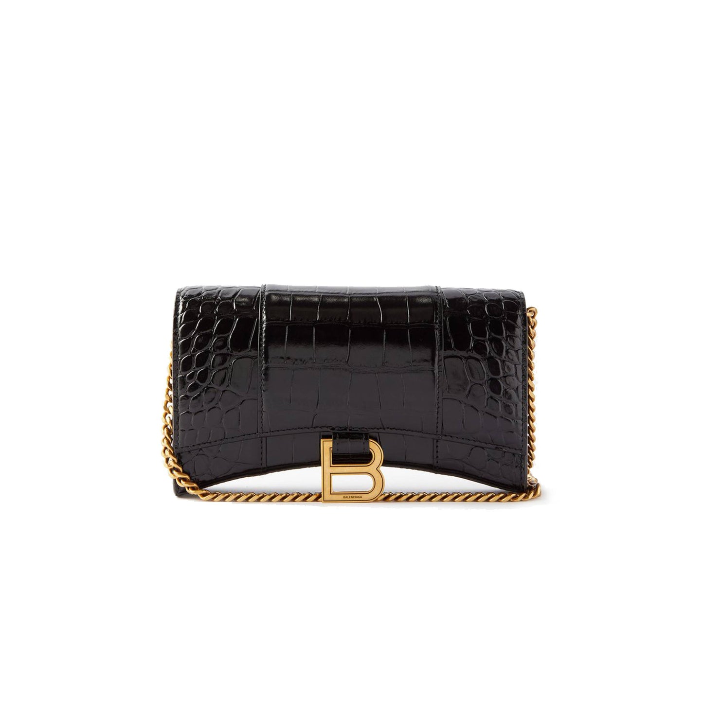 Ba*len*cia*ga black hourglass crocodile-effect leather cross-body bag matchesfashion us (19.8*12.1*5cm)