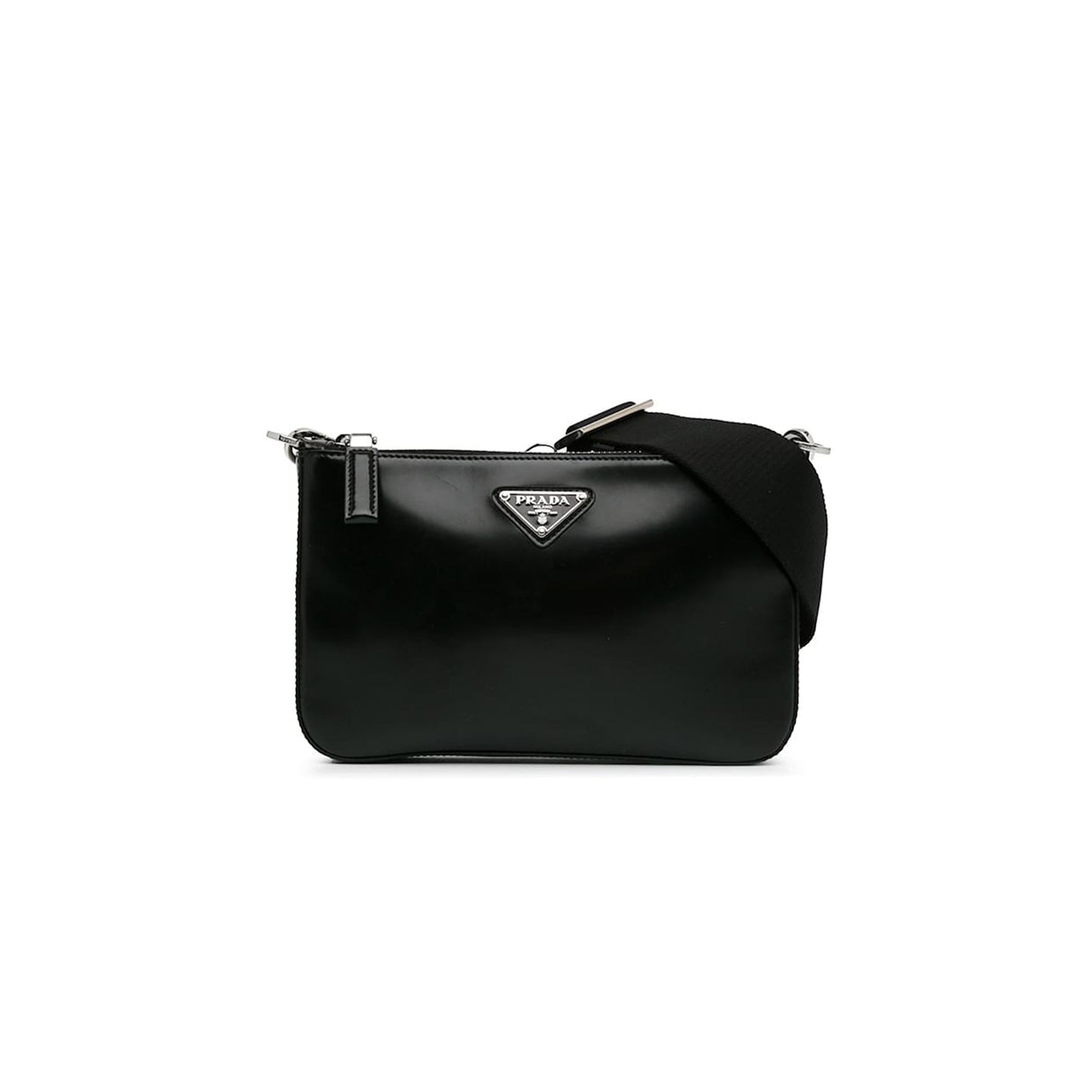 Pra*a black leather crossbody bag pony-style calfskin 2vh129 (22*14*2.5cm)