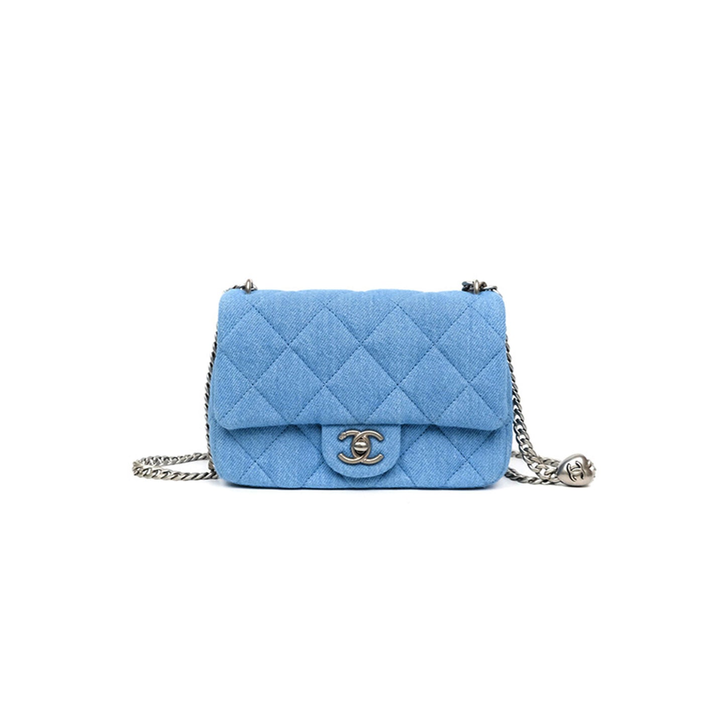 Ch**el master heart crush mini flap bag blue denim aged silver hardware (19*13*6cm)