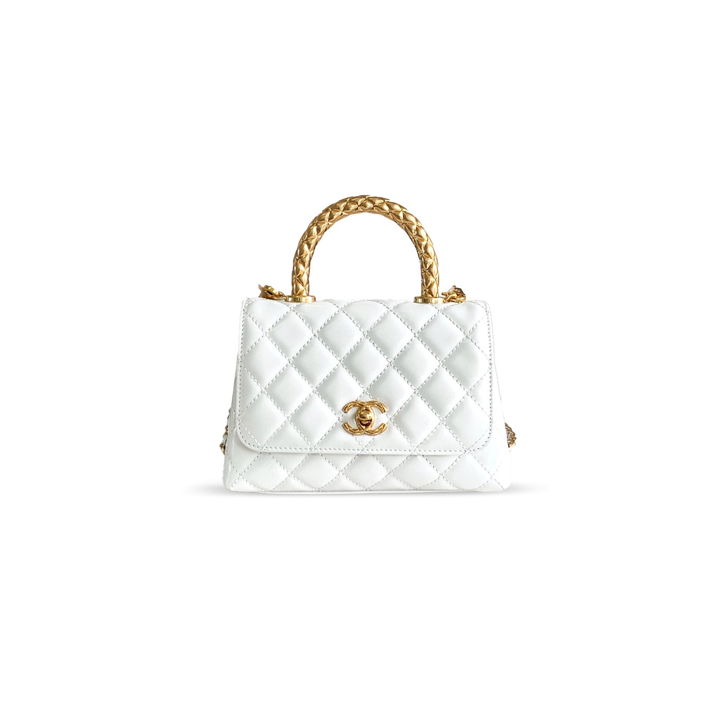 Ch*el mini flap bag with top handle calfskin & gold metal black as2215 (19*13*9cm)