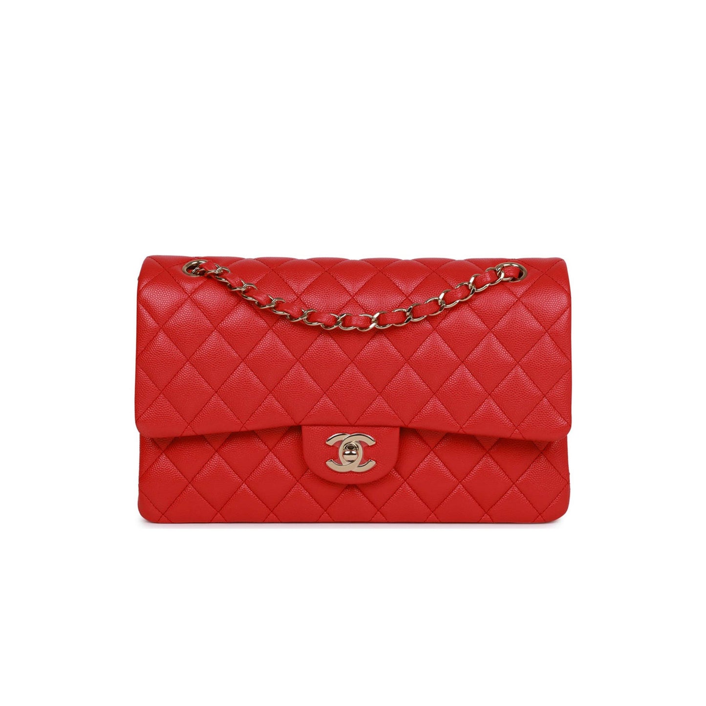 Ch*el medium classic double flap bag red caviar light gold hardware (25.5*15.5*6.5cm)