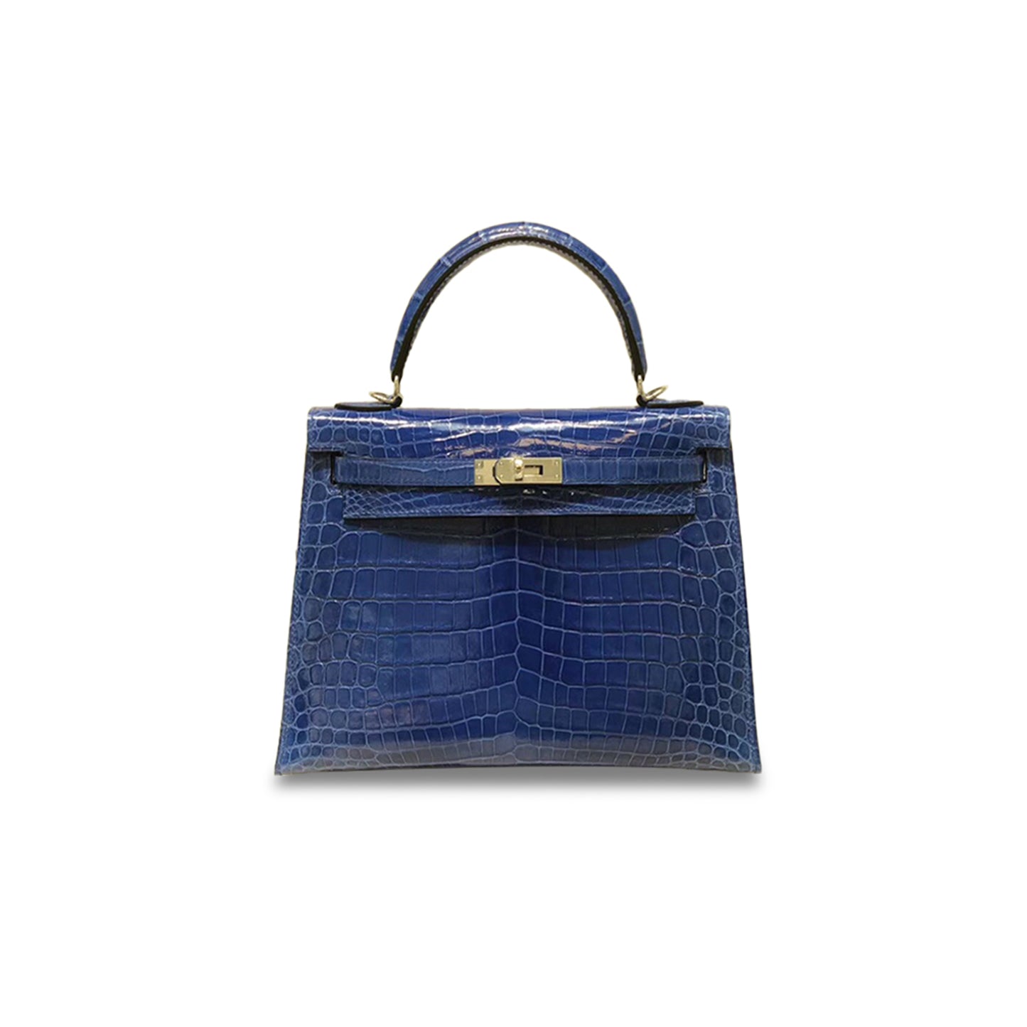 H**mes master kelly 25 nile crocodile glass blue silver buckle (25*17*7cm)