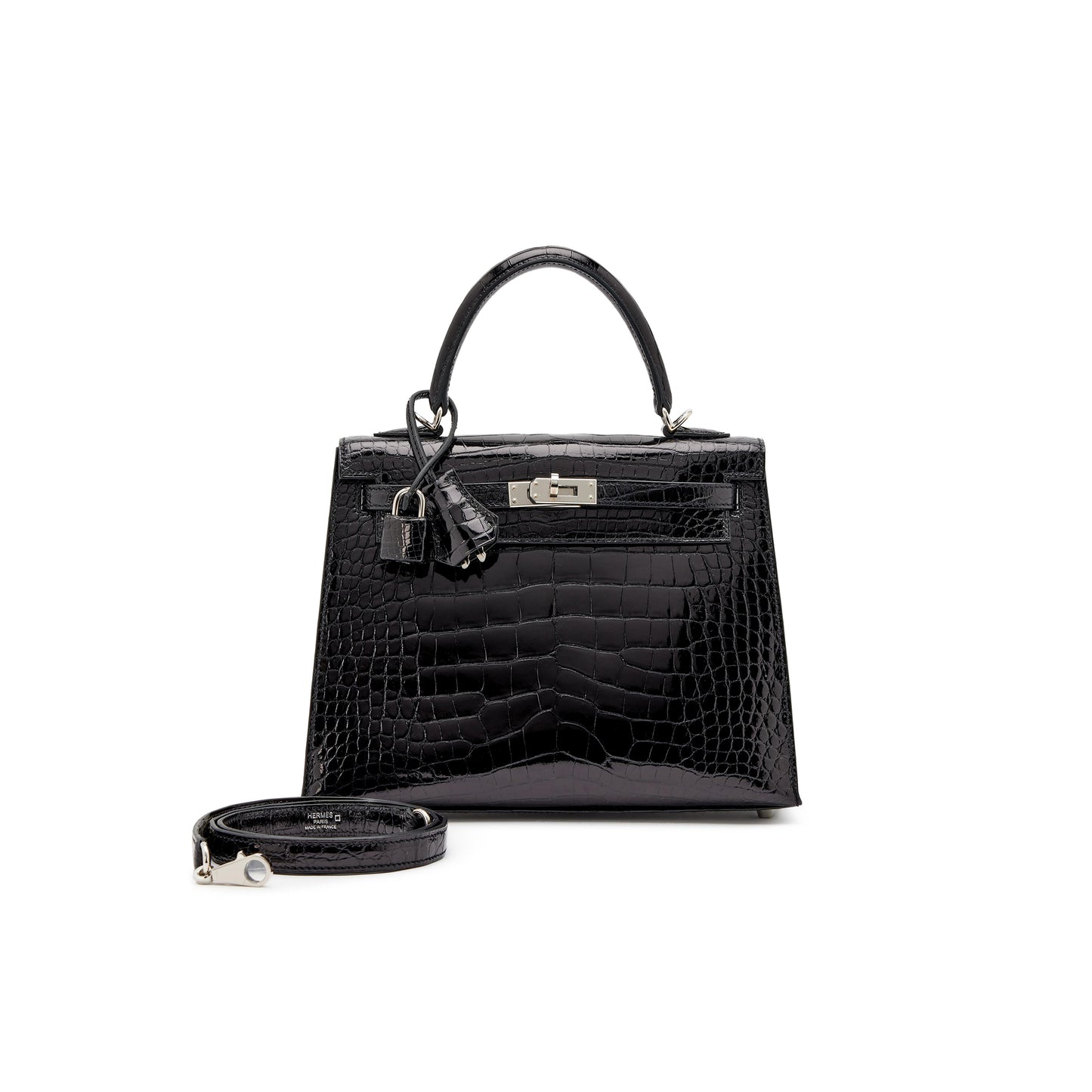 H**mes master black shiny alligator kelly 25 sellier palladium hardware (25*17*7cm)