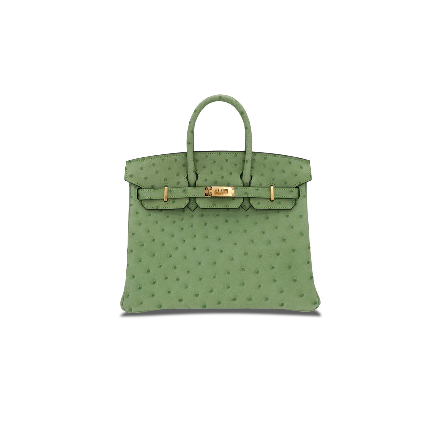 H**mes master birkin 25 ostrich leather ice cream green gold buckle h041944ck76 (25*20*13cm)