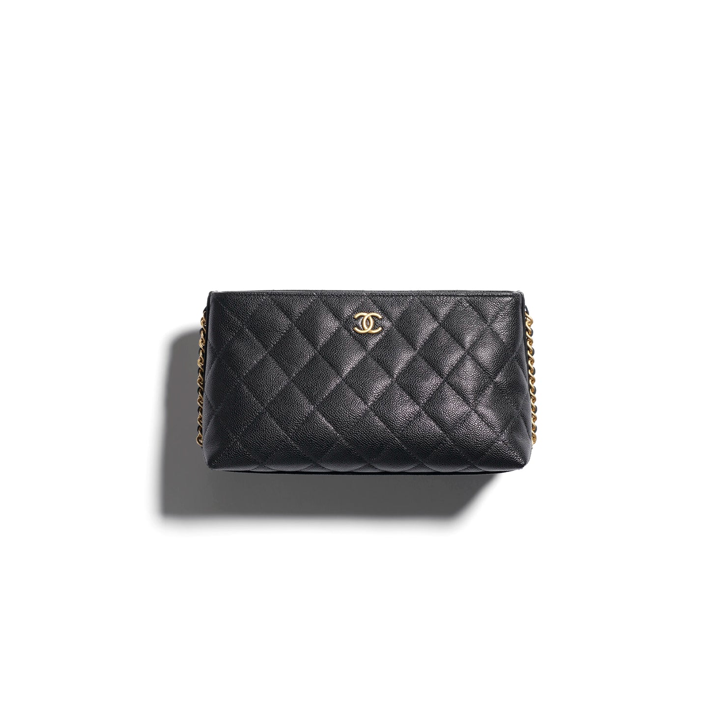 Ch*el clutch with chain grained shiny calfskin gold-tone metal ap4700 (23*12*8cm)
