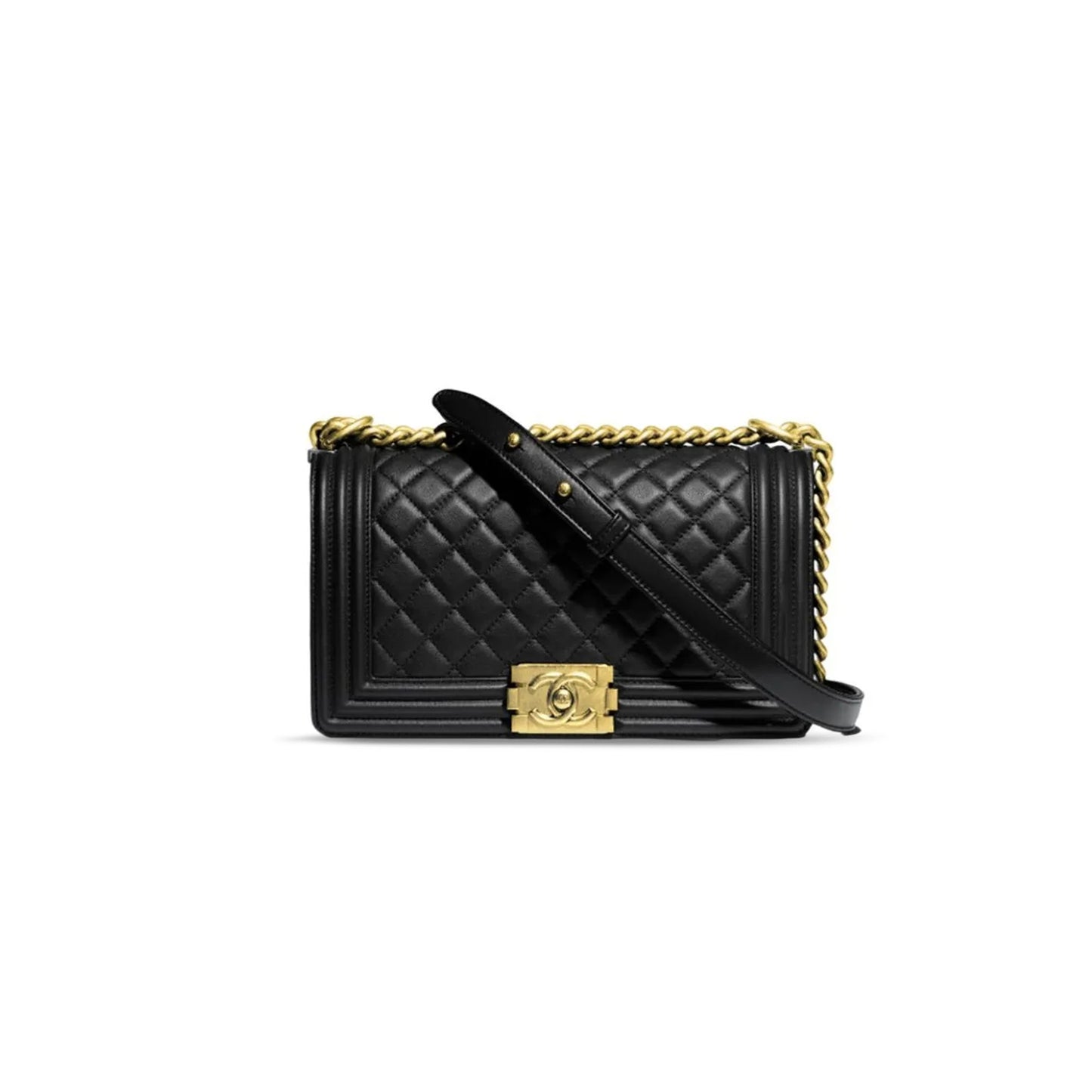 Ch*el master lambskin quilted medium boy flap gold hardware a67086 (25*15*9cm)