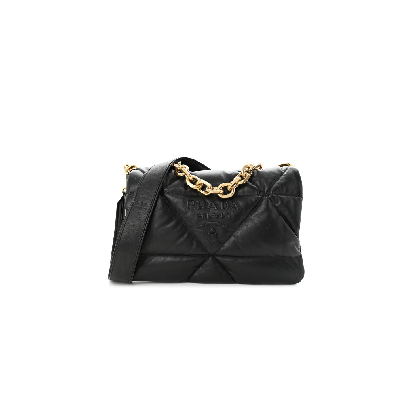 Pra*a nappa padded system patchwork bag black (31*20*8cm)