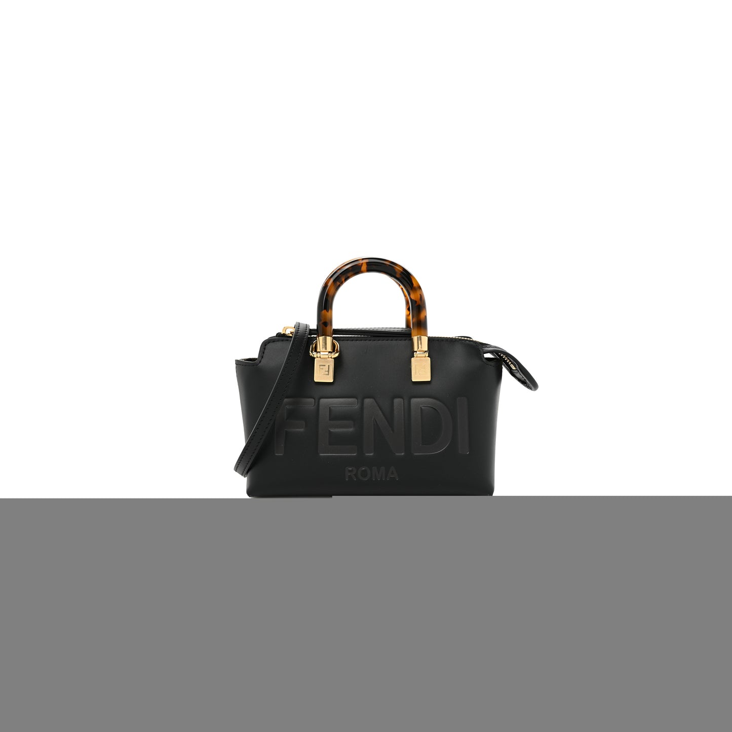 F**di vitello king plexiglass logo embossed mini by the way top handle boston bag black (18*11*8cm)