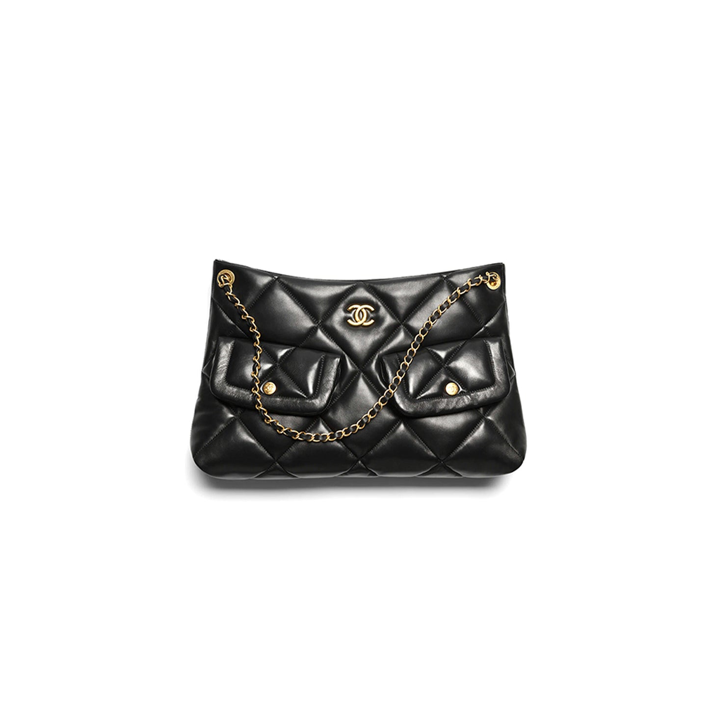 Ch**el shopping bag shiny lambskin & gold-tone metal black as5740 (38*26*11cm)