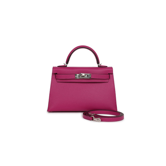H**mes kelly sellier 20 rose pourpre verso epsom palladium hardware (19*12*5.5cm)