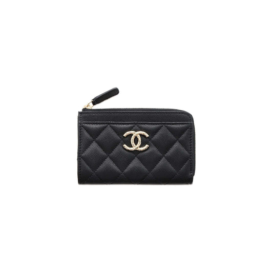 Ch*el master matelasse large logo l-shaped zipper card case black ap3982 (13*8*3cm)