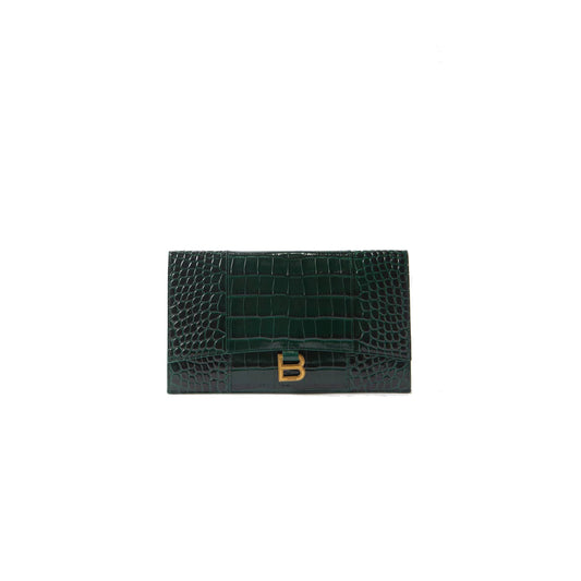Ba*len*cia*ga green hourglass croc-embossed leather pouch matchesfashion us (27*16cm)