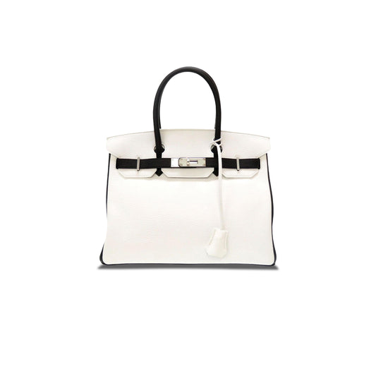 H**mes birkin 30 togo leather milkshake white and black silver buckle handbag 982147 (30*23*15cm)