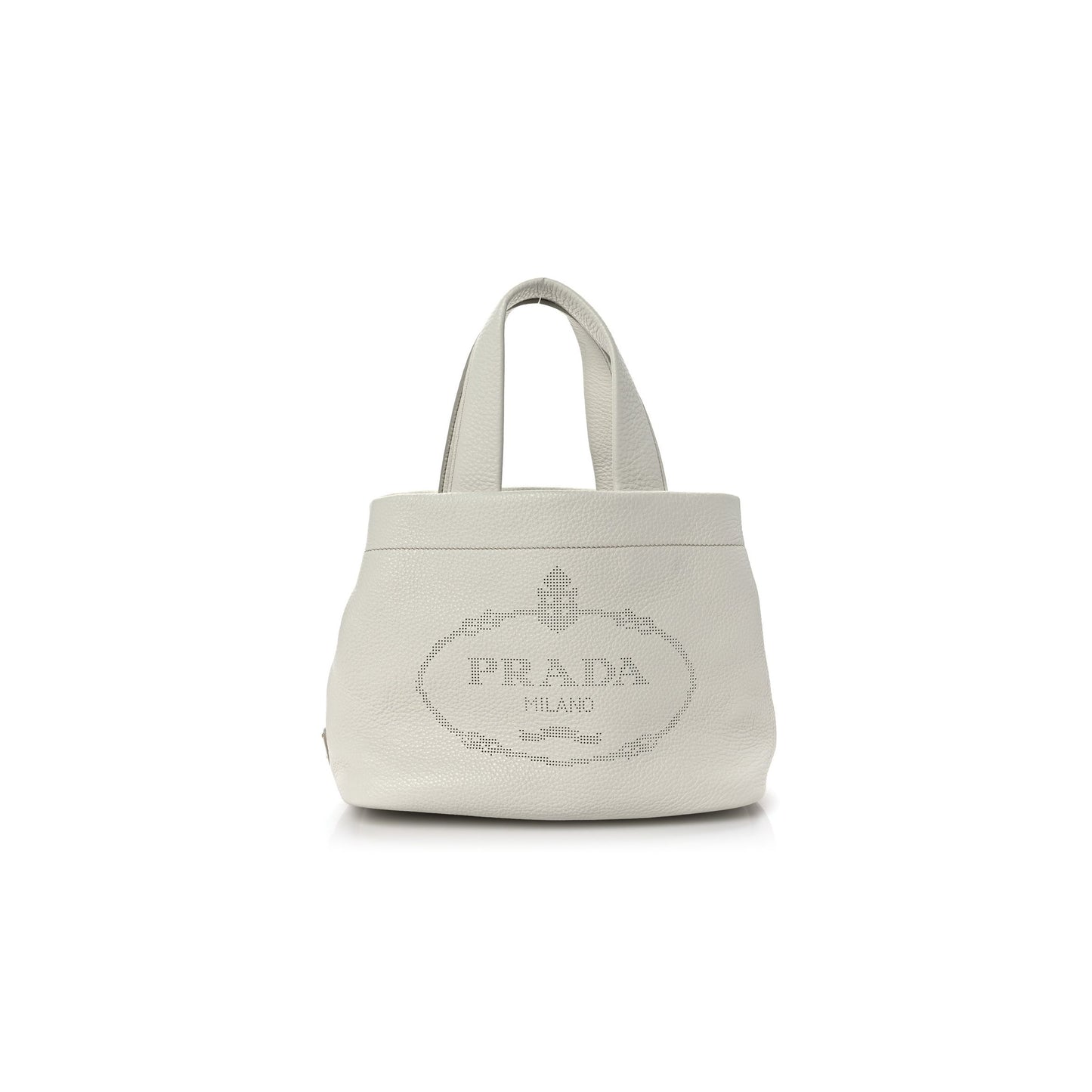 Pra*a vitello daino soft perforated logo tote white (30*27*13cm)