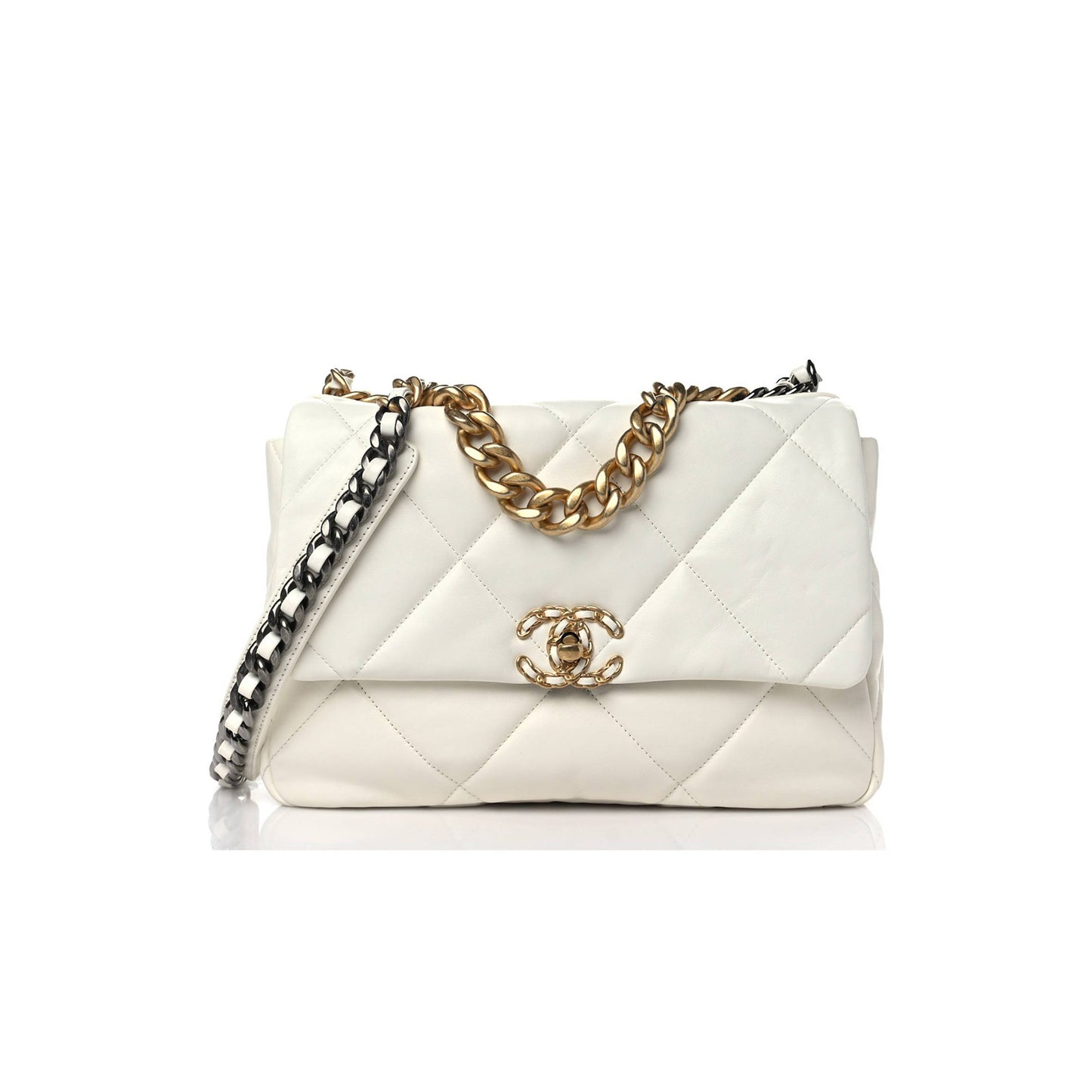 Ch*el lambskin quilted large Ch*el 19 flap white gold hardware (30*20*9cm)