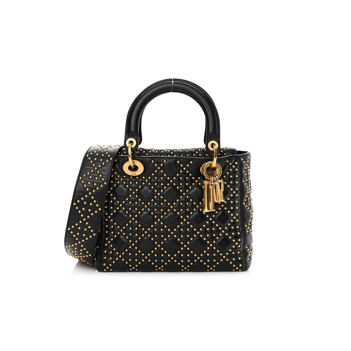 d*or calfskin cannage studded medium S*pple lady d*or black (23*18*12.1cm)