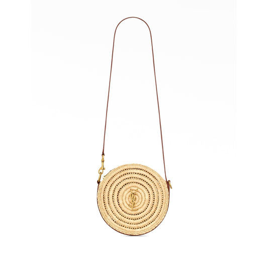 y*l raffia and leather round bag natural and bR1ck 744292gaadq (21*21*4cm)