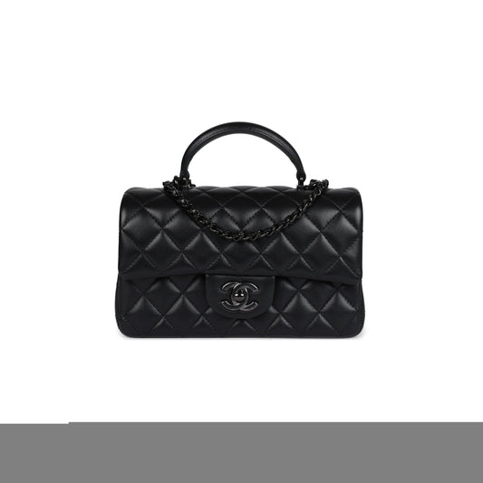 Ch*el mini rectangular top handle flap bag so black lambskin as2431 (20*13*6cm)