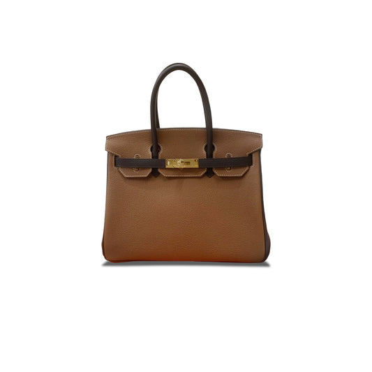 H**mes birkin 25 toggle leather ebony and khaki gold buckle bk2537tggp (25*20*13cm)