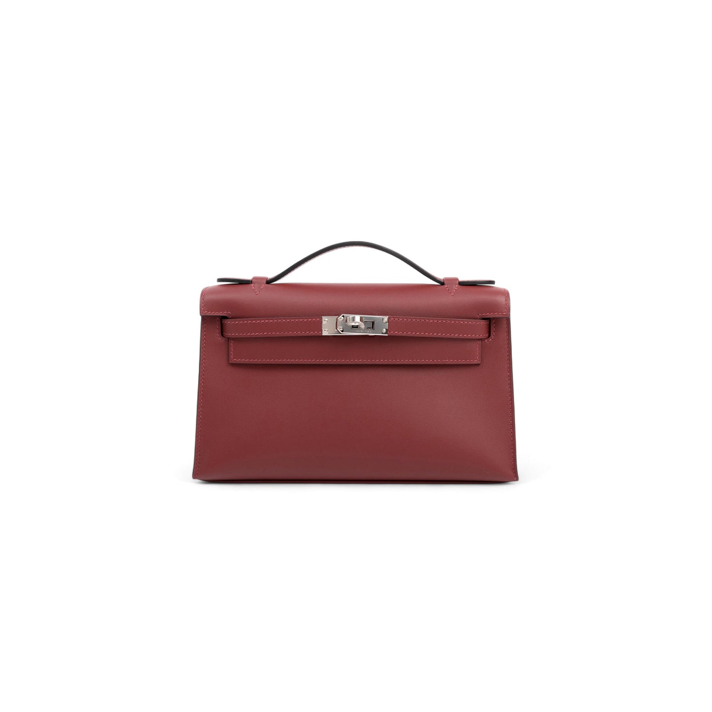 HERMRE MASTER KELLY POCHETTE ROUGE H SWIFT PALLADIUM HARDWARE (22*14*7cm)