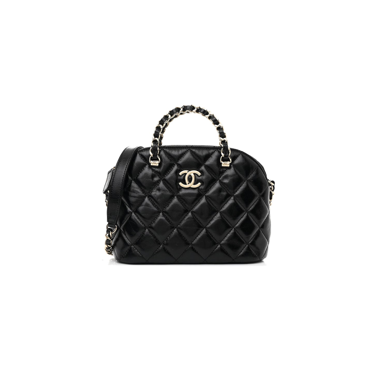 Ch**el shiny lambskin quilted shiny coco clutch with chain black (20*15*6cm)