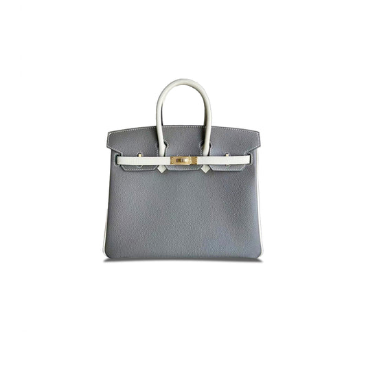 H**mes birkin 30 togo leather pewter grey and milkshake white gold buckle bag 3587780418 (30*23*15cm)