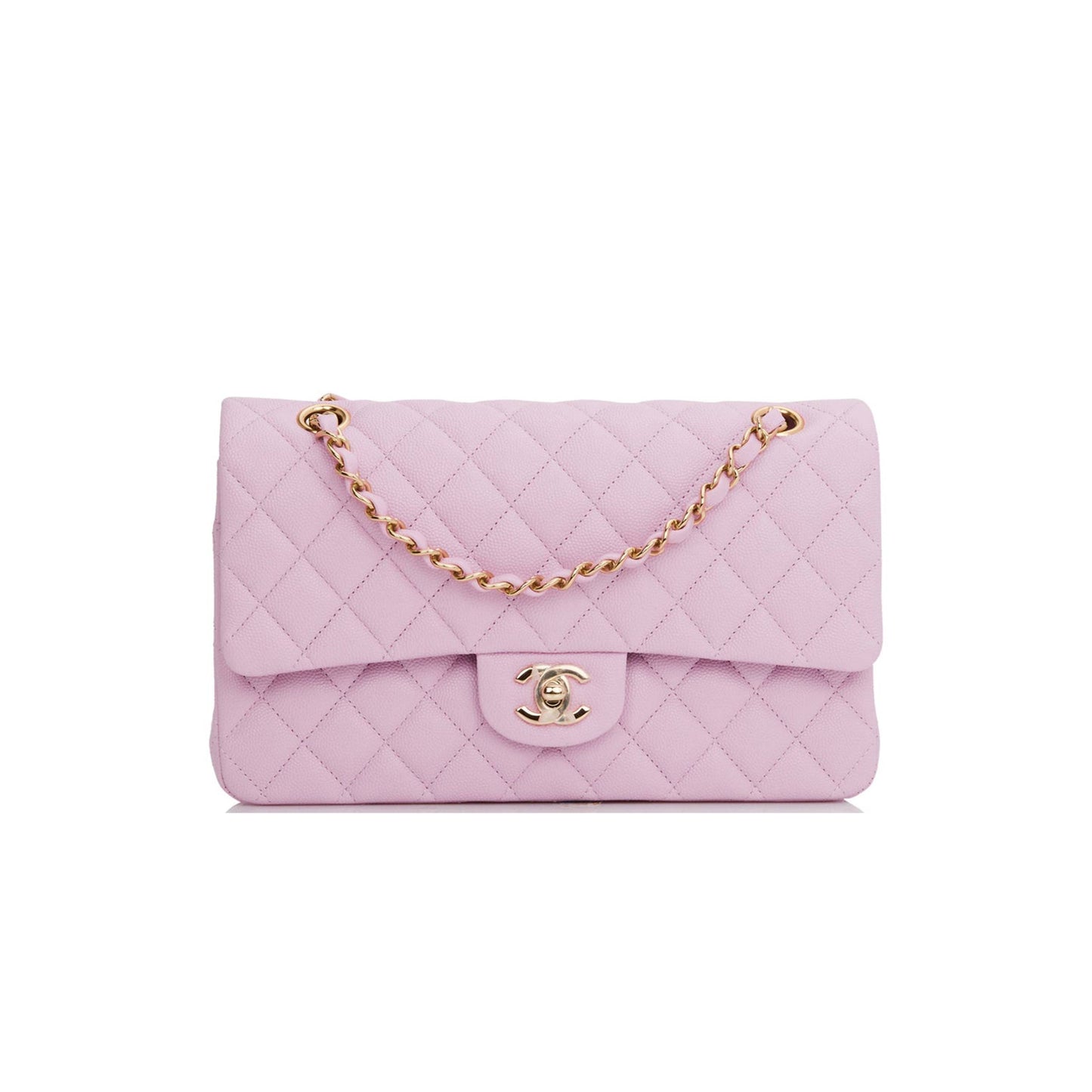 Ch*el medium classic double flap bag rose clair caviar light gold hardware (25*15*7cm)