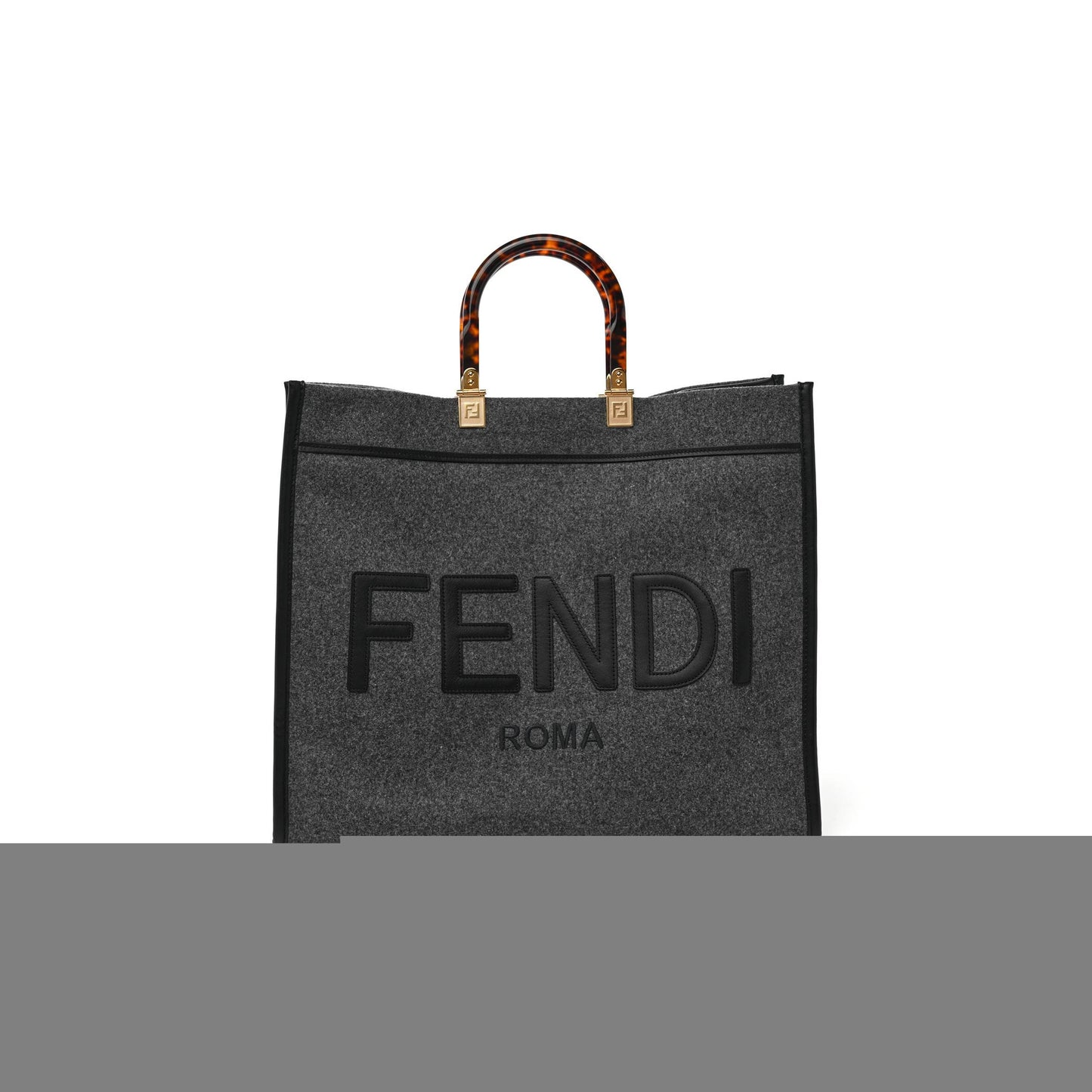 F**di melange flannel plexiglass satin logo embroidered threaded edge medium F**di sunshine shopper tote grigio black (40*34*20cm)