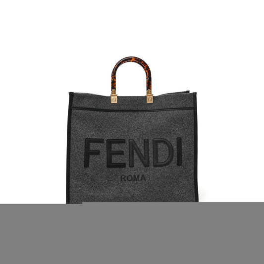 F**di melange flannel plexiglass satin logo embroidered threaded edge medium F**di sunshine shopper tote grigio black (40*34*20cm)